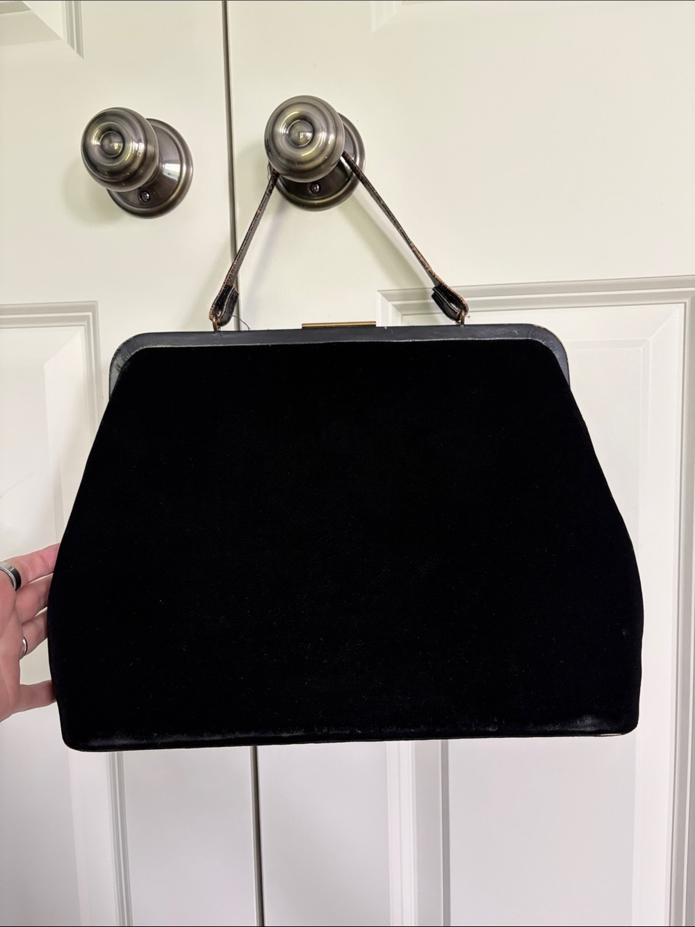 Classic Black Velvet Top-Handle Evening Bag - vintage